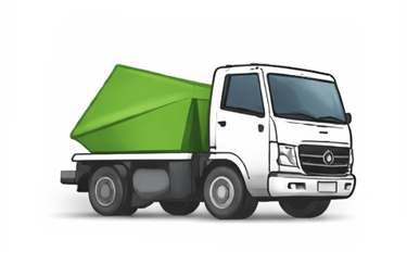 caminhão com uma caçamba verde em cima