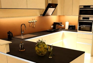 a kitchen with a large island and a kitchen