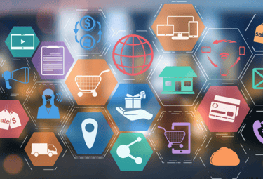 Vários ícones e desenhos representantivos de ferramentas e aplicativos, com várias cores diferentes.