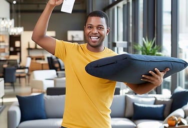 a man holding a surfboard while holding a card