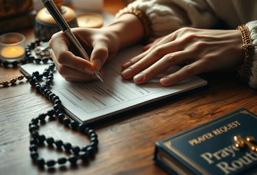 les mains d'une femme tenant un stylo et écrivant sur un bloc-notes
