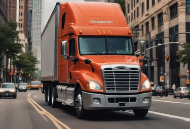 A large white tanker truck with multiple trailers is parked in an industrial area. The truck displays the logo of a company named ALE and carries a label indicating quality control. The surrounding area includes large cylindrical storage tanks and various industrial structures. The sky is bright with patches of clouds, suggesting clear weather.
