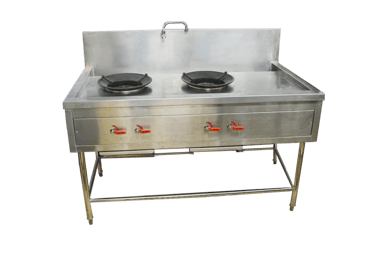 Thai Stove 2 Burners with Drainage เตาไทย 2 หัว พร้อมรางน้ำ สแตนเลส 304