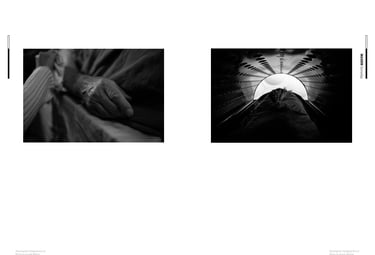 A magazine spread with a photo of a funeral and a futuristic machine