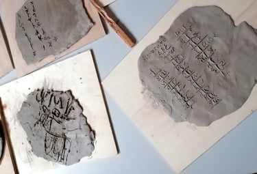 Schriftzeichen in Ton geritzt