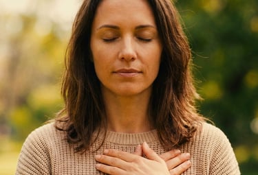 InnerLoom Life Coaching: Women warm nature setting, grounding herself, finding clarity and peace