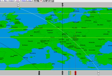 software screen shot showing a map of Europe with astrocartography lines