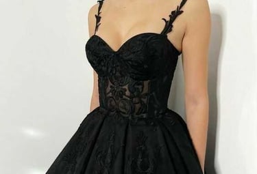 a woman in a black dress with a black dress