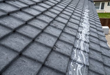 Close-up of a worker applying a clear waterproof coating on a stone wall outdoors.