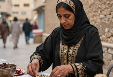 A confident widowed mother learning new skills in a bright, welcoming workshop.