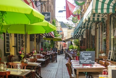 A welcoming street of Arnhem, with restaurants, bars, and shops for exploring