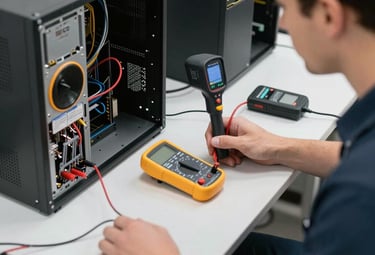IT specialist advising a client on server infrastructure in a modern office.