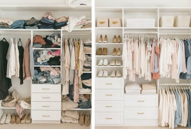 Before and After of a Professional organized Closet by a decluttering experts: Transform Homes & Co