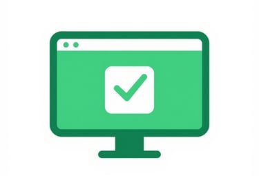 Green computer monitor icon with a white checkmark symbol representing a successful software update or task completion.