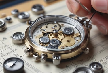 A watchmaker inspecting the intricate gears inside a vintage wristwatch.
