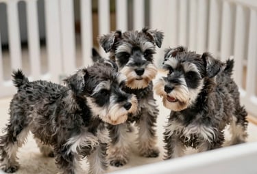 A litter of playful puppies cuddled together on a soft blanket indoors.