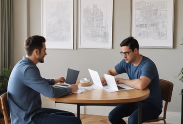 A professional consultant discussing real estate options with clients in an office.