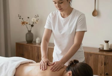 Professional massage therapist performing a relaxing back massage on a client at Zen Massage Therapy