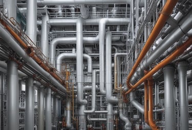 Skilled workers welding steel pipes on an industrial site under bright sunlight.