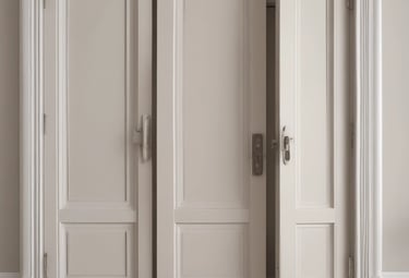 Close-up of freshly painted wall with painter’s tools nearby.