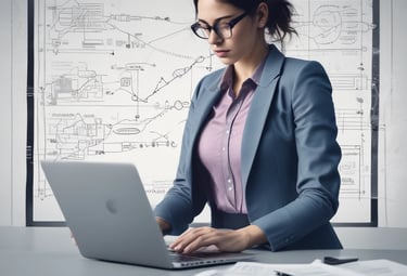Close-up of hands coding on a laptop with digital design sketches nearby.