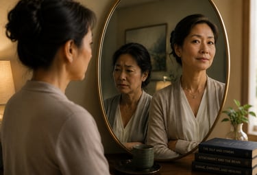 Mirror reflection symbolizing self-awareness, emotional defenses, attachment wounds, shame,