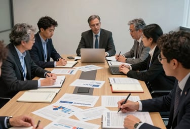 Field researchers conducting interviews and gathering information in a Middle Eastern urban setting.