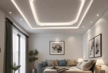A stylish modern ceiling design featuring clean lines and integrated lighting.