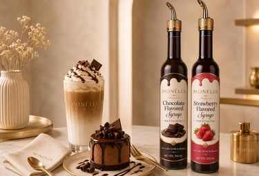 MONÉLIA syrup bottles with café tools for professional beverage service