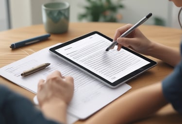 A flat lay of colorful workbooks and a cup of tea on a modern desk.
