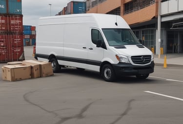Fleet of delivery vans lined up ready for dispatch at dawn.