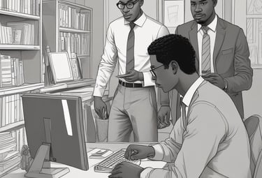 A friendly coach sitting across a desk, engaging warmly with a client.