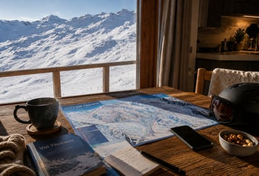 Val Thorens alpine stay with mountain view and cozy ski planning setup.