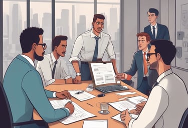 Creative brainstorming session with charts and influencer profiles in a bright meeting room.