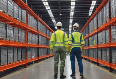 A customer discussing workwear options with a friendly store assistant.