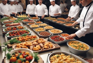 A dimly lit setting featuring two individuals working with film equipment, including a large camera on a tripod and lighting equipment. The environment suggests a focus on film production or cinematography.