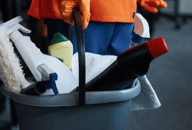 A selection of cleaning products in a commercial setting