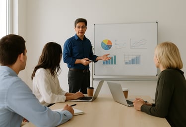 Reunión de planificación estratégica en Now Strategy Studio para definir dirección y atraer clientes