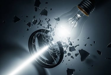 Shattered light bulb symbolizing breaking vision myths and misconceptions about eye health.