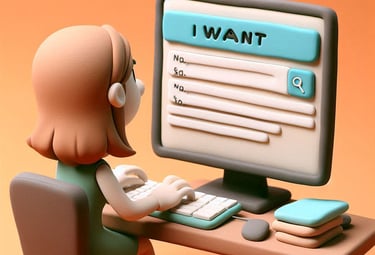 a cartoonish character sitting at a computer desk