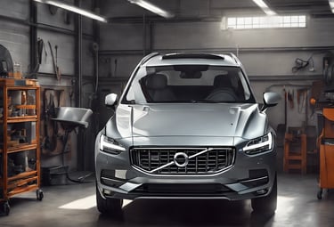 silver Volvo car with headlights on during night