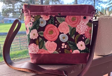 Burgundy Leather, Waxed Canvas & Garden Party Print