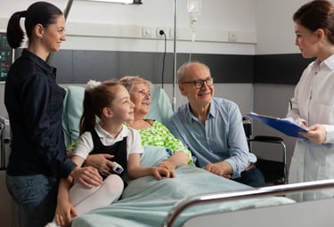 a nurse and her family in a hospital room