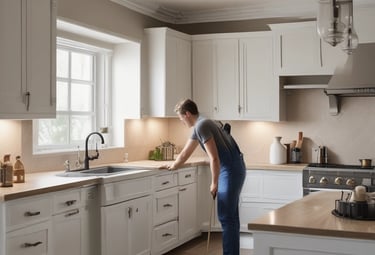 A designer working on kitchen layout plans.