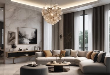 A designer consulting with a client in a modern showroom surrounded by building materials.