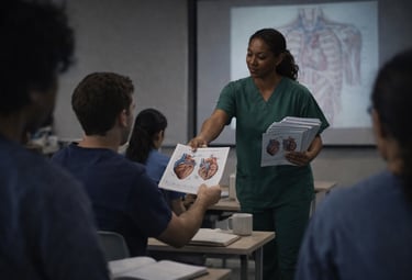 Ultrasound educator handing out anatomy posters provided by Keith Mauney & Associates Ultrasound Training Institutes.