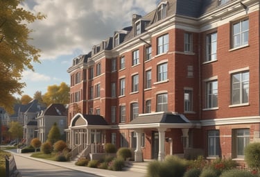A brick building with a large garage door and a sign reading 'Fire + Rescue'. The structure has a dark sloped roof, a window with white panes, and an Australian flag visible in the background. The sunlight casts shadows on the brick wall.