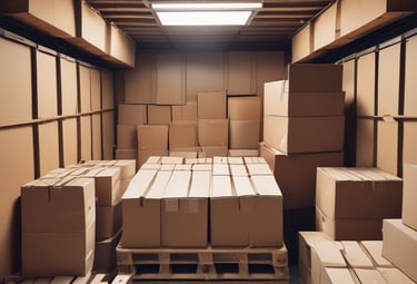 A delivery van with its back doors open, packed with numerous cardboard boxes of various sizes. A person is partially visible inside the van, surrounded by the boxes. The scene suggests the process of loading or unloading packages.