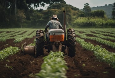 Agricultor encima de un tractor lavrando la tierra
