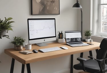 Professional reviewing data visualizations and charts on a laptop in a modern office environment.